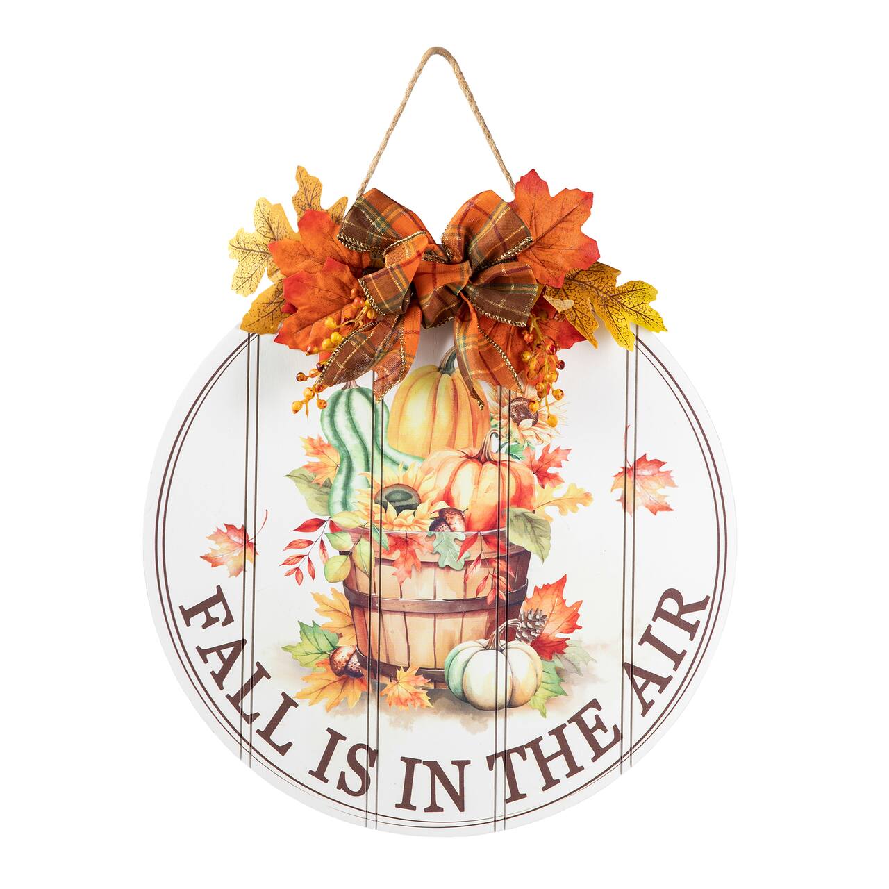 Glitzhome® 15" Fall Wood Round Word Sign Door Hanger